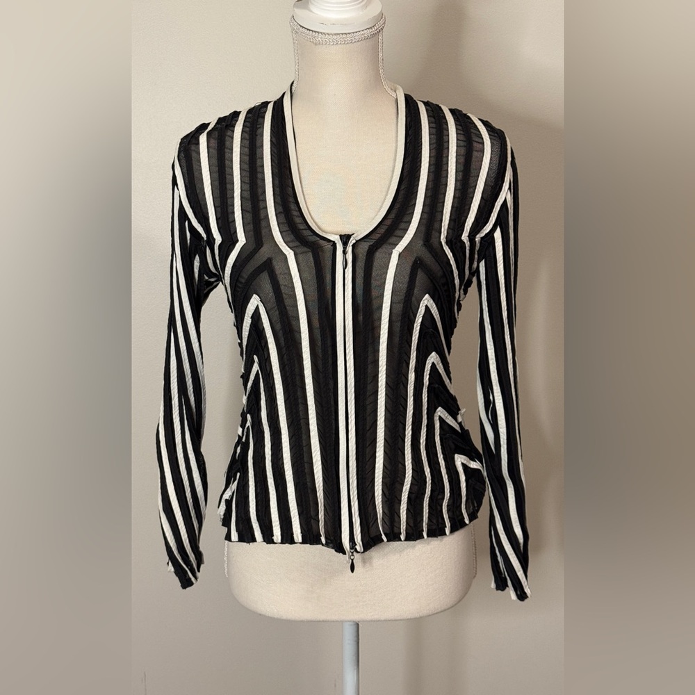 Obstinee Gorgeous Designer Black White Sheer Zip Jacket Sz 8